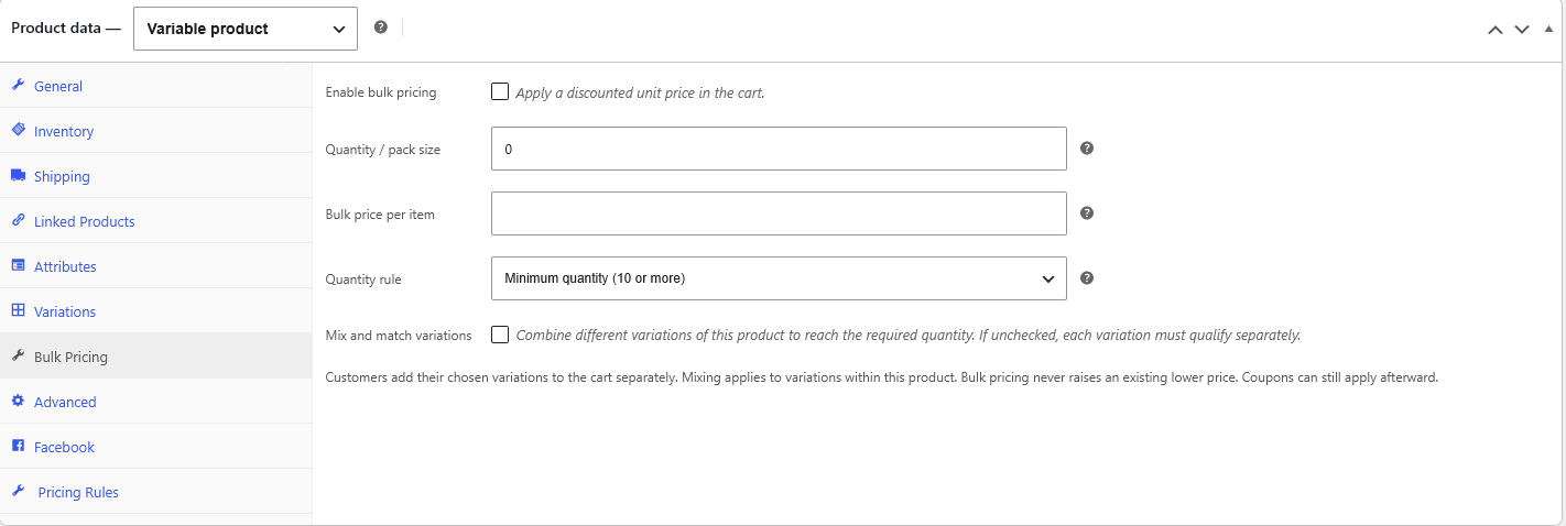 WooCommerce Mix & Match Packs product settings for pack quantities and pricing